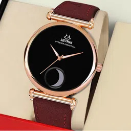 Septem Men Black Printed Dial & Red Leather Straps Analogue Watch SP-301 Black-Septem-23