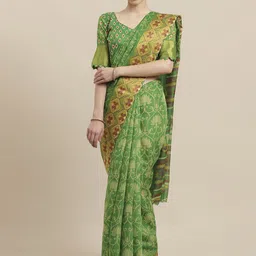 Saree mall Green & Beige Brasso Printed Saree-image-65