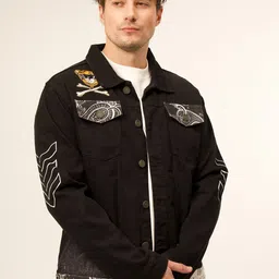 VALKYRE Unisex Camouflage Cotton Denim Jacket with Patchwork-53
