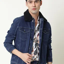 RARE RABBIT Men Rubix Tailored Fit Washed Crop Denim Jacket-picture-16