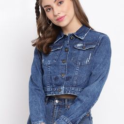 Belliskey Women Blue Crop Denim Jacket-image-60