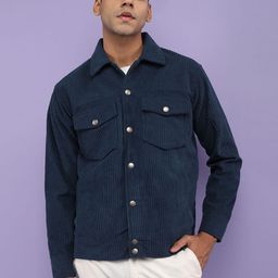 CHKOKKO Men Washed Corduroy Crop Denim Jacket with Patchwork-picture-7