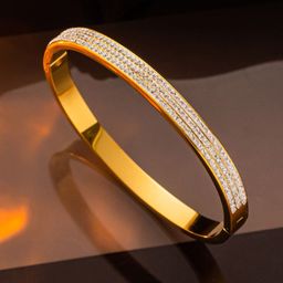 Designs & You Stainless Steel Gold-Plated American Diamond Studded Bangle-Style Bracelet-image-75