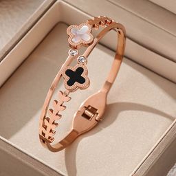 Designs & You Rose Gold-Plated Mother of Pearl Bangle-Style Bracelet-11