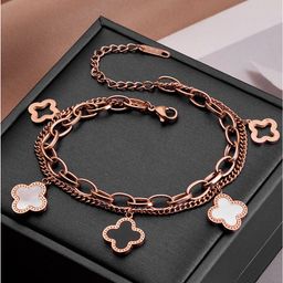 Designs & You Stainless Steel Rose Gold Plated Mother Of Pearl Link Bracelet-14
