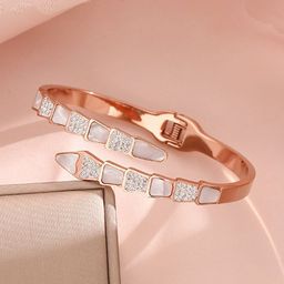 Designs & You Rose Gold-Plated Mother of Pearl AD Studded Bangle-Style Bracelet-9