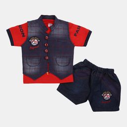 V-Mart Infant Boys Printed Pure Cotton T-shirt with Shorts & Waistcoat-picture-22