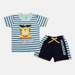 V-Mart Infants Striped Pure Cotton T-shirt With Shorts Clothing Set-image-87