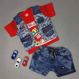 V-Mart Unisex Kids Printed T-shirt with Shorts-image-47
