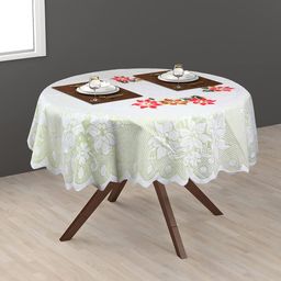 Dakshya Industries Sea Green Tulip Flower Woven-Design 2-Seater Round Cotton Table Cover-18