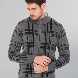 GODFREY Men Turtle Neck Checked Cardigan-picture-7