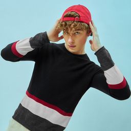 Bewakoof Black & Red Colourblocked Acrylic Flat Knit Pullover Sweater-image-77