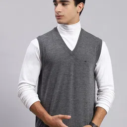 Monte Carlo V- Neck Ribbed Pure Woollen Sweater Vest-image-63