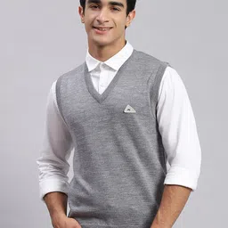 Monte Carlo Solid V-Neck Sleeveless Woollen Sweater Vest-image-12