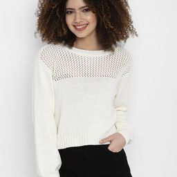 AMERICAN EAGLE OUTFITTERS Women Cream Solid Cotton Sweater Vest-image-7