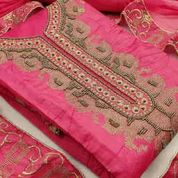 KALINI Pink & Gold-Toned Embroidered Unstitched Dress Material-picture-26