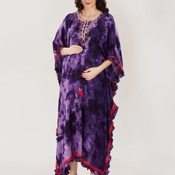 Mom For Sure by Ketki Dalal Women Purple Tie and Dye Neck Maternity Kaftan Midi Dress-picture-49