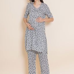 Mine4Nine Floral Printed V Neck Maternity Kurta-image-49