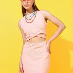 Tokyo Talkies Women Coral Sheath Dress-image-25