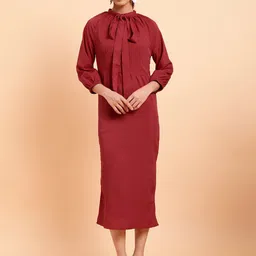 MINT STREET Tie-Up Neck Crepe Sheath Dress-picture-4