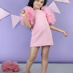 THE LITTLE CELEBS Girls Flutter Sleeve Crepe Sheath Dress-picture-16