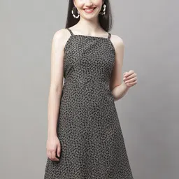 JAINISH Charcoal Floral Printed Crepe Sheath Dress-image-36