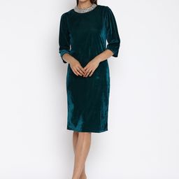Mayra Round Neck Embellished A-Line Dress-image-8