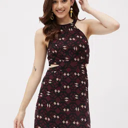 Kibo Floral Geometric Printed Cut-Out Detail Sheath Dress-image-62
