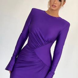 StyleCast Purple Round Neck Gathered Ruched Maxi Bodycon Dress-picture-21