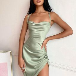 StyleCast Green Shoulder Straps Gathered Or Pleated Sheath Dress-picture-17