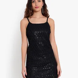 Indietoga Floral Embroidered Shoulder Straps Sleeveless Sequinned A-Line Dress-picture-15