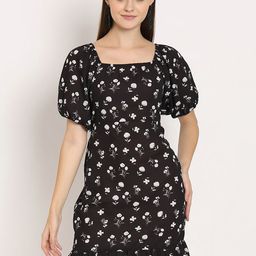 Moomaya Floral Print Puff Sleeve Sheath Dress-21