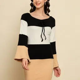 BAESD Colourblocked Bell Sleeve Sheath Dress-image-88
