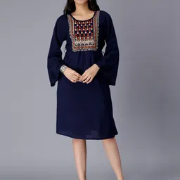 SAAKAA Ethnic Motifs Embroidered Bell Sleeves Sheath Dress-picture-48