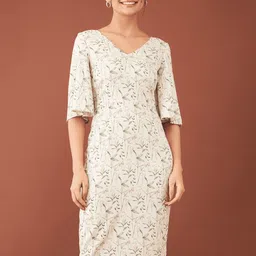SALT ATTIRE Floral Print V-Neck Flared Sleeve Sheath Dress-image-52