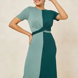 Styli Women Colorblock Twist Knot Detail Bodycon Midi Dress-image-7