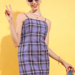 Tokyo Talkies Shoulder Straps Checked Tie Up Mini Sheath Dress-picture-1