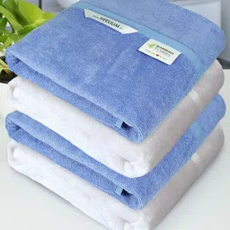 Heelium Pack of 4 White & Blue 400GSM Bamboo Bath Towel-image-16