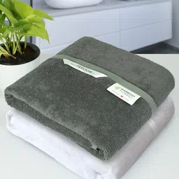Heelium White & Grey Pack of 2 400 GSM Bamboo Bath Towel-10