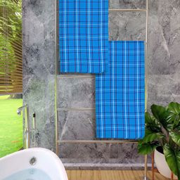 Athom Living Blue 2 Pieces Checked Cotton 150 GSM Bath Towel-image-69