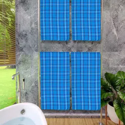 Athom Living Blue 4 Pieces Checked Cotton 150 GSM Bath Towels-image-75
