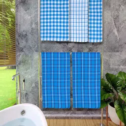 Athom Living Blue 5 Pieces Checked Cotton 150 GSM Bath Towel-36