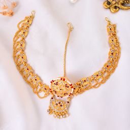 Silvermerc Designs Gold-Plated Artificial Stones Studded Matha Patti Head Jewellery-image-29
