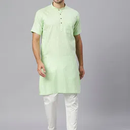 RAJUBHAI HARGOVINDAS Checked Mandarin Collar Cotton Pastels Kurta-image-63