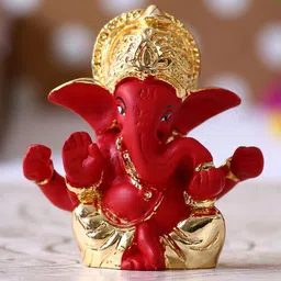 eCraftIndia Red & Gold-Toned Handcrafted Mukut Ganesha Decorative Showpiece-picture-16