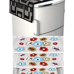 Dakshya Industries Black & Grey 4 Pieces Floral Printed Refrigerator Covers-image-94