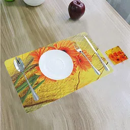 Kuber Industries Yellow & Orange 12 Pieces Non-Slip Table Placemats With Tea Coasters-19