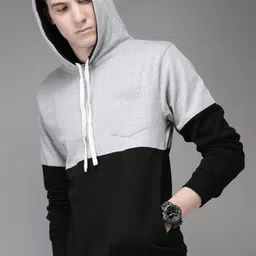 Campus Sutra Men Black & Grey Colourblocked Hooded Sweatshirt-picture-25
