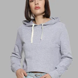 Campus Sutra Women Grey Solid Hooded Sweatshirt-picture-35