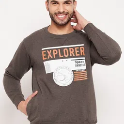 Duke Men Brown Printed Fleece Sweatshirt-image-90